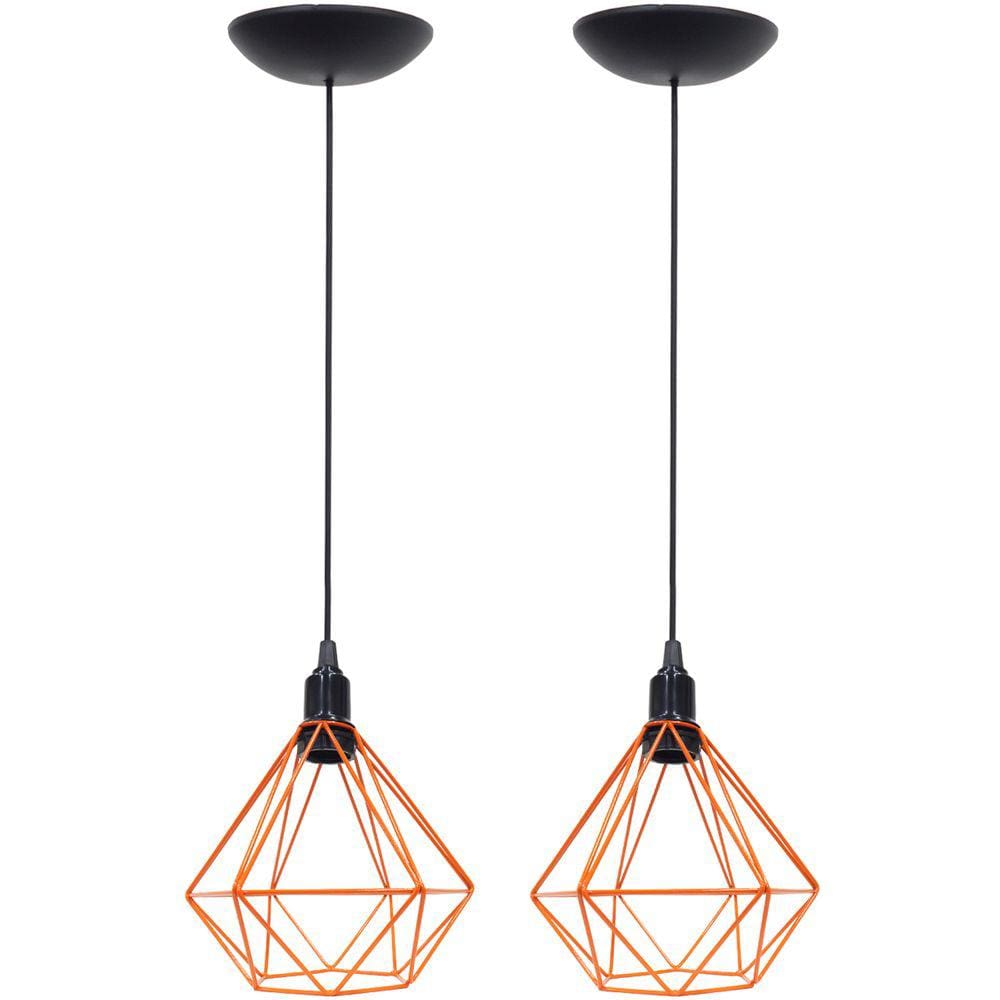 2 Pendentes Aramado Diamante Luminária Lustre P Teto Retrô Vintage Industrial Balcão Agp Ilumini