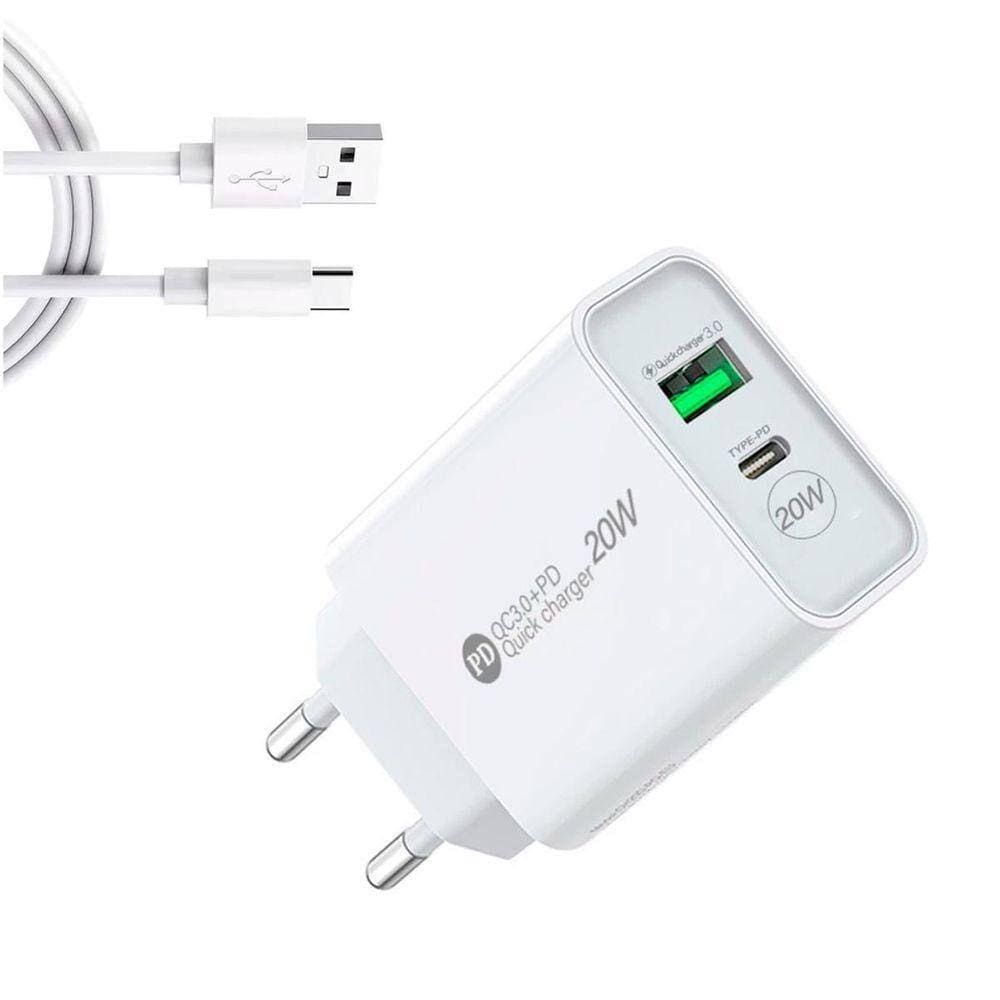 Carregador Turbo 20W Com Cabo Tipo C Bivolt Branco