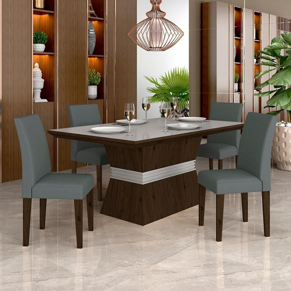 Mesa Com 4 Cadeiras 1,36 Versalhes Imbuia/off/cinza - Móveis Arapongas