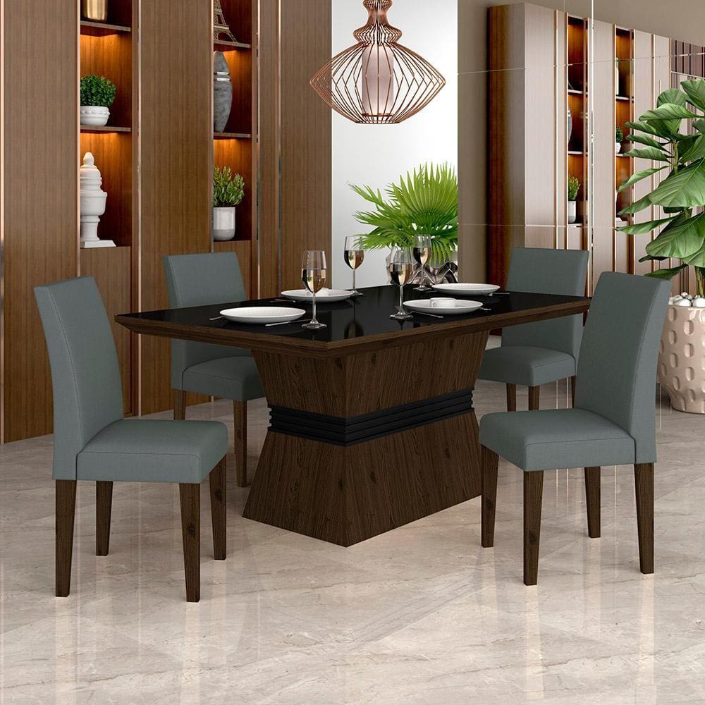 Mesa Com 4 Cadeiras 1,36 Versalhes Imb/preto/cinza - Móveis Arapongas