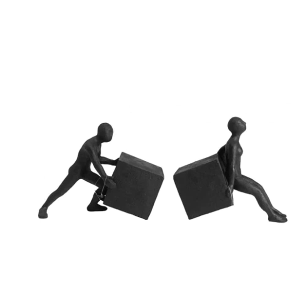 Conjunto Porta Livro Homens Empurrando 18cm- Preto
