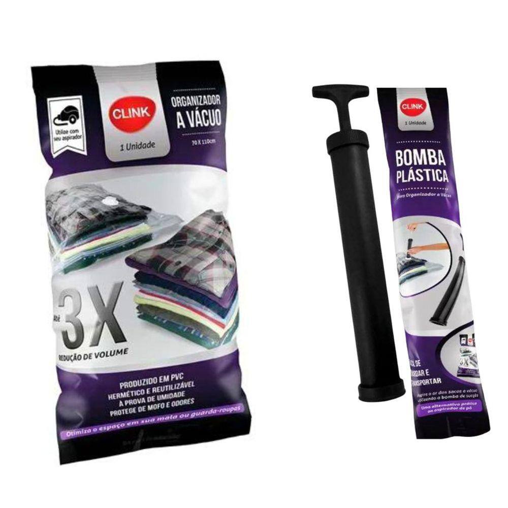 Kit Saco Organizador a Vácuo 70cm x 110cm para Viagem e Guarda Roupa com Bomba de Sucção