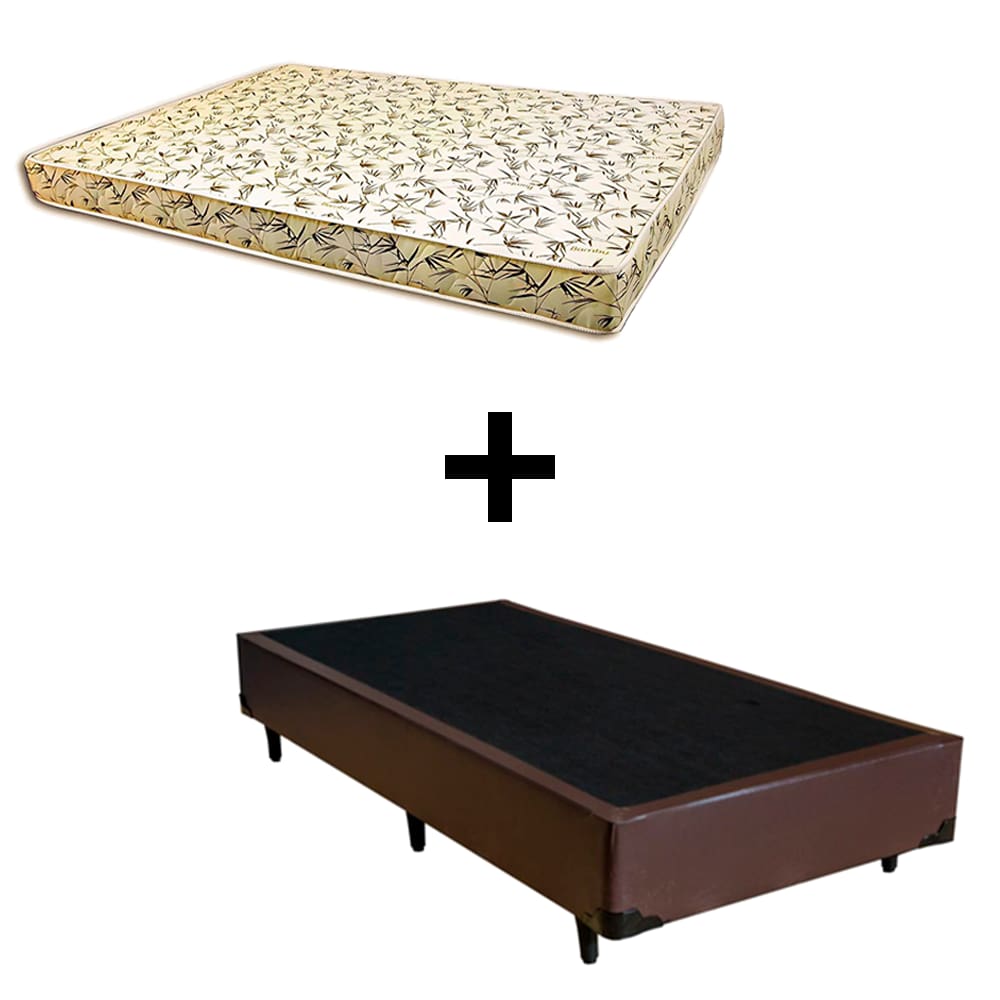 Cama Box Solteiro - Tecido Sintético Marrom Com Colchão Austrália Bello Box - 100% Espuma D26 Amarelo 54x88x188