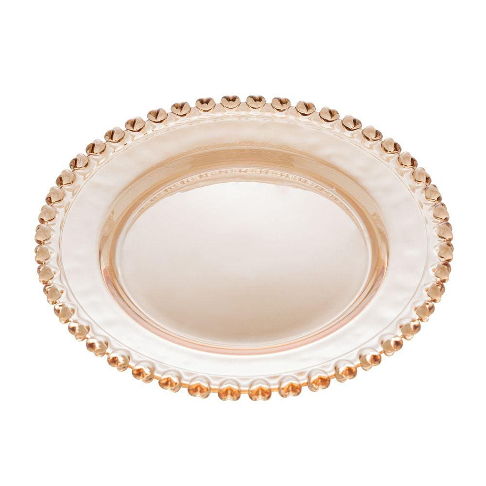 Prato Raso P/Sobremesa Cristal Coração Âmbar Metalizado 20cm Lyor