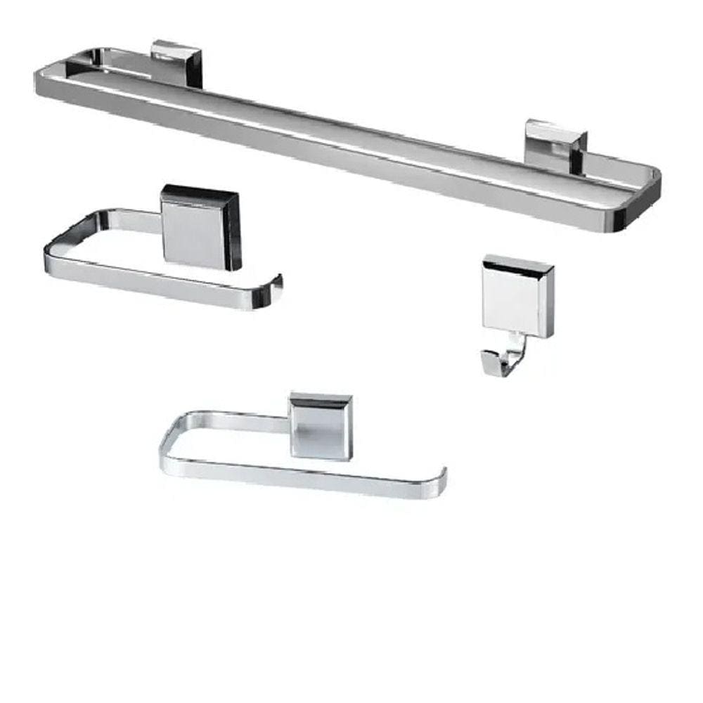 Kit Acessórios Para Banheiro Luxo 4 Peças Inox Duplo
