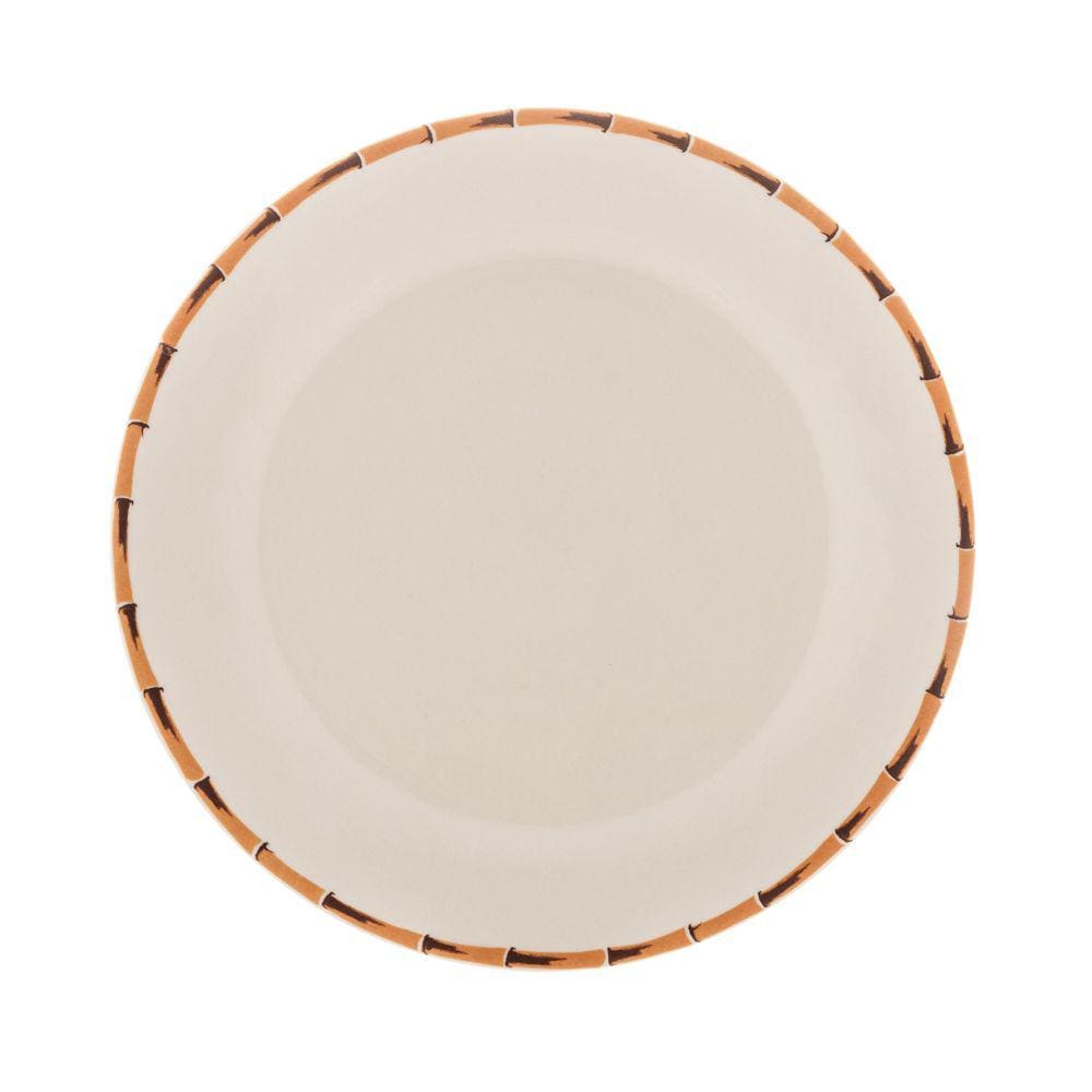 Prato Raso P/Sobremesa de Porcelana Com Borda de Bambu 18cm Lyor