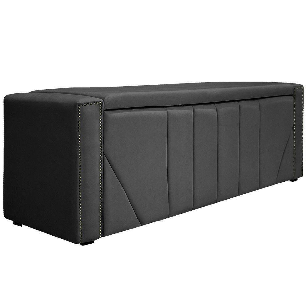 Calçadeira Baú Solteiro 90cm Linho Cinza Escuro