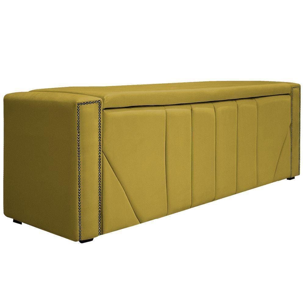 Calçadeira Baú Casal 140 Cm Para Cama Box Suede Amarelo