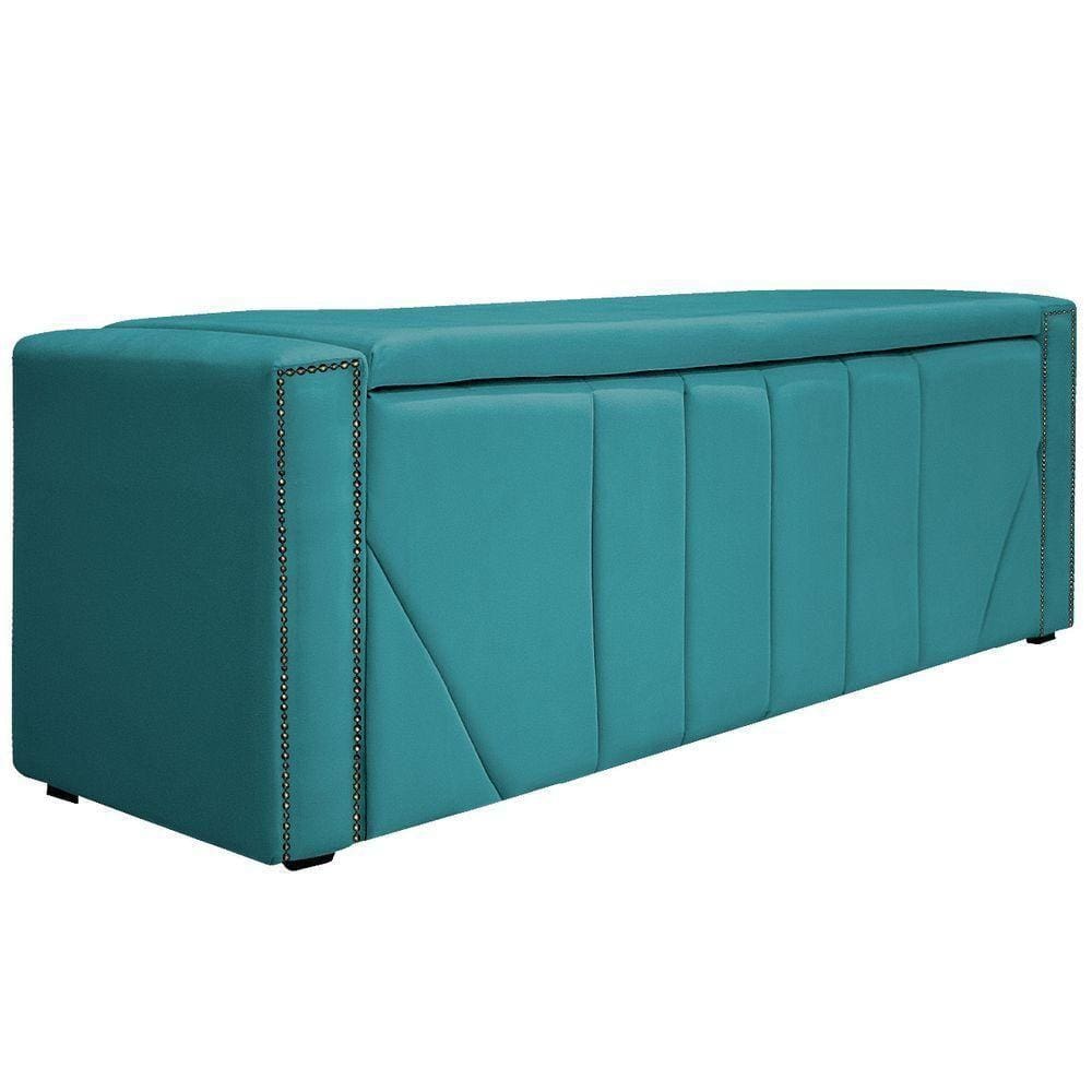 Calçadeira Baú Queen 160cm Suede Azul Turquesa