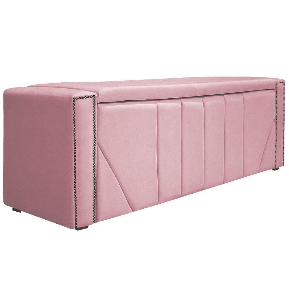 Calçadeira Baú Solteiro 90 Cm Para Cama Box Suede Rosa Bebê