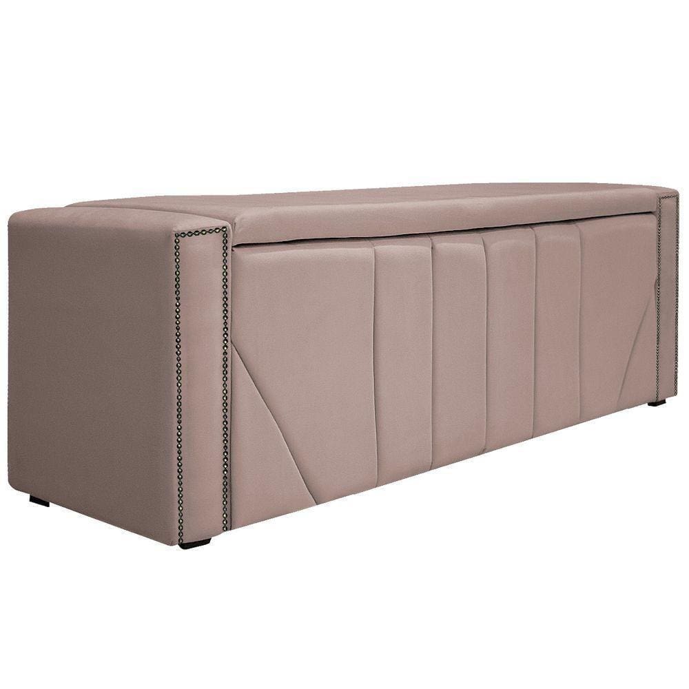 Calçadeira Baú Solteiro 90 Cm Para Cama Box Suede Rosê
