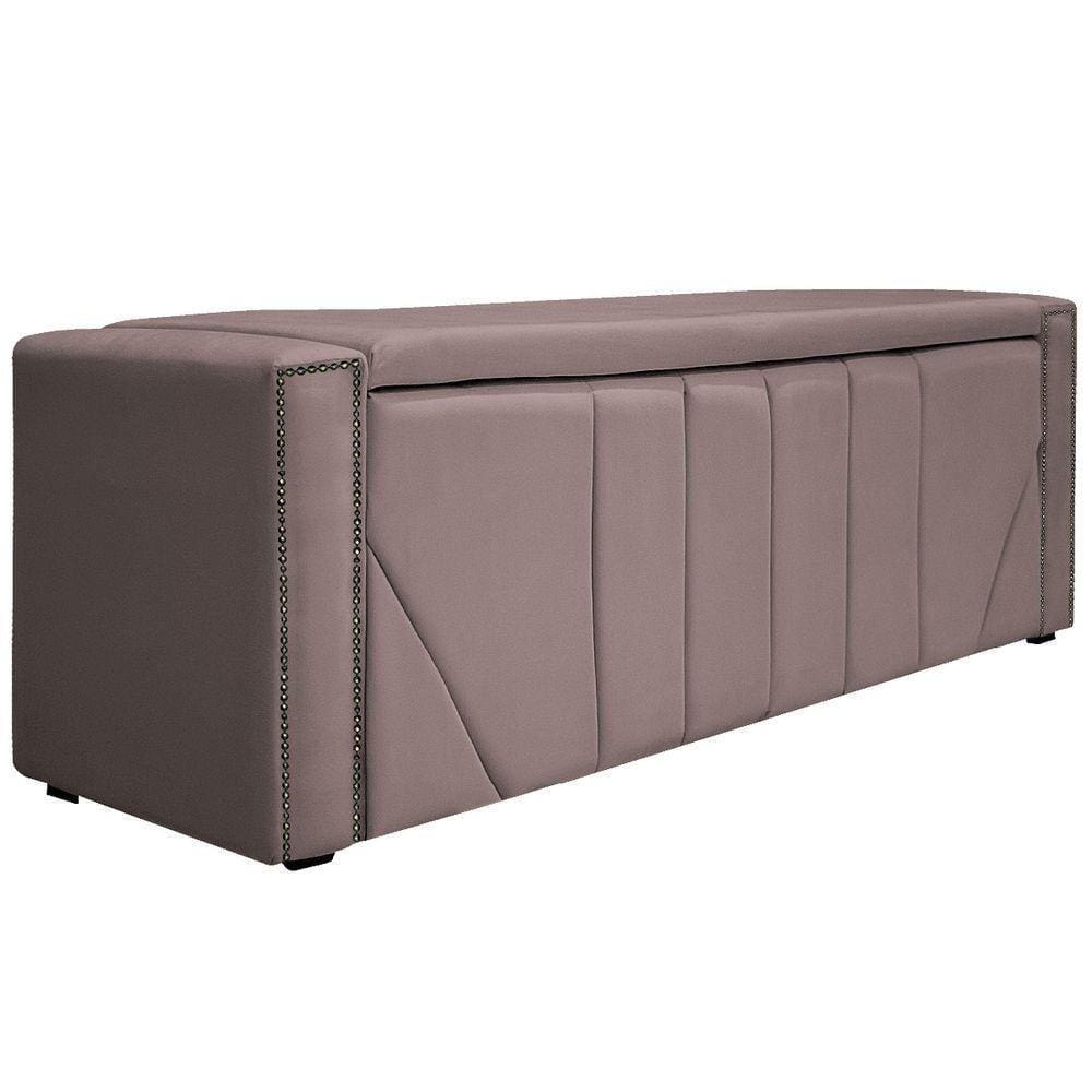 Calçadeira Baú Solteiro 90 Cm Para Cama Box Linho Rosê