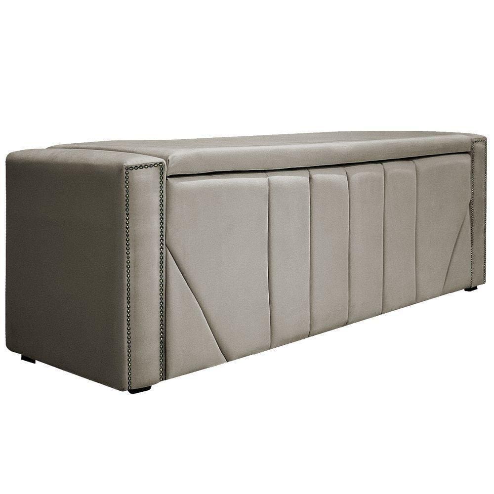Calçadeira Baú Solteiro 90 Cm Para Cama Box Linho Bege