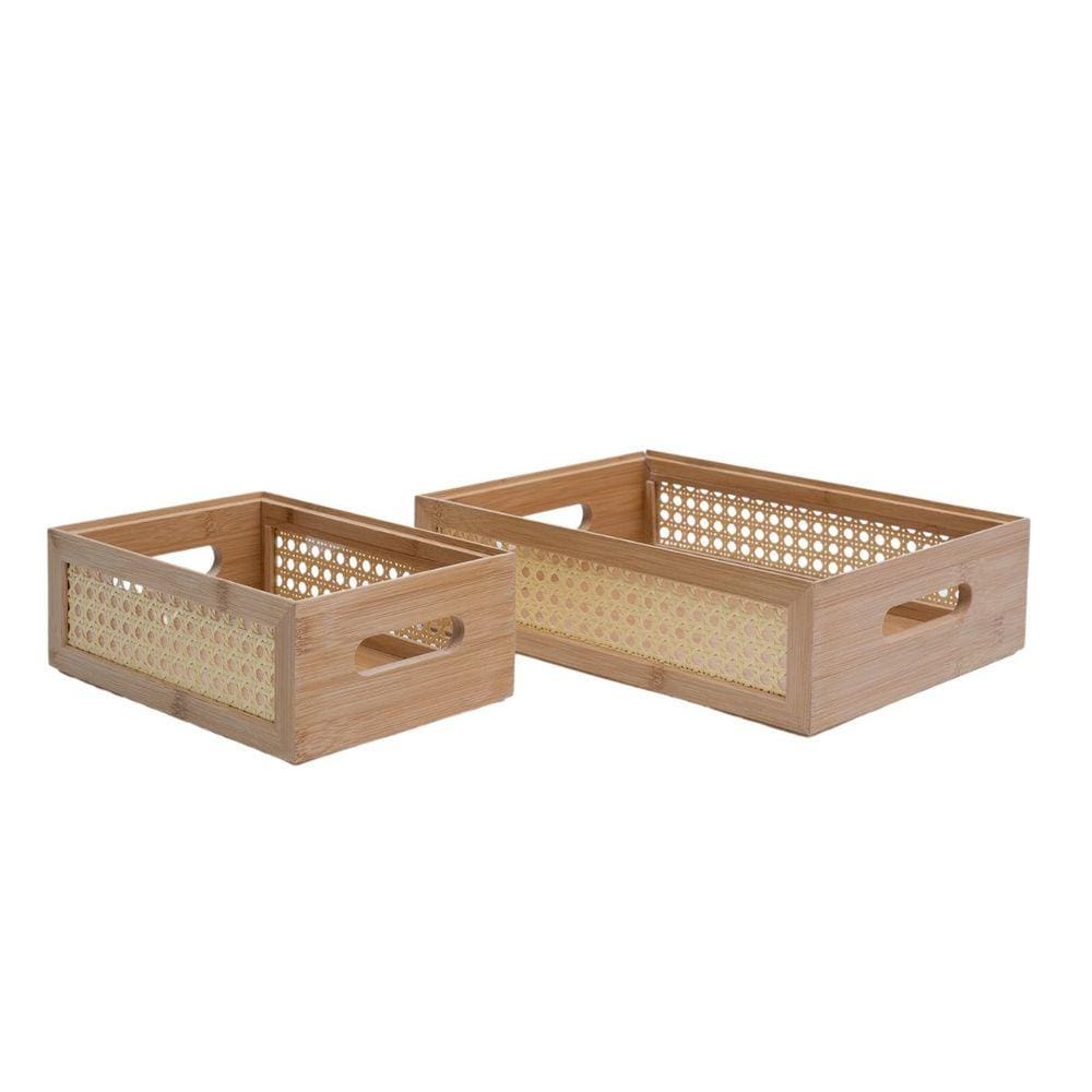 Kit 2 caixas organizadoras bambu e palhinha Oikos