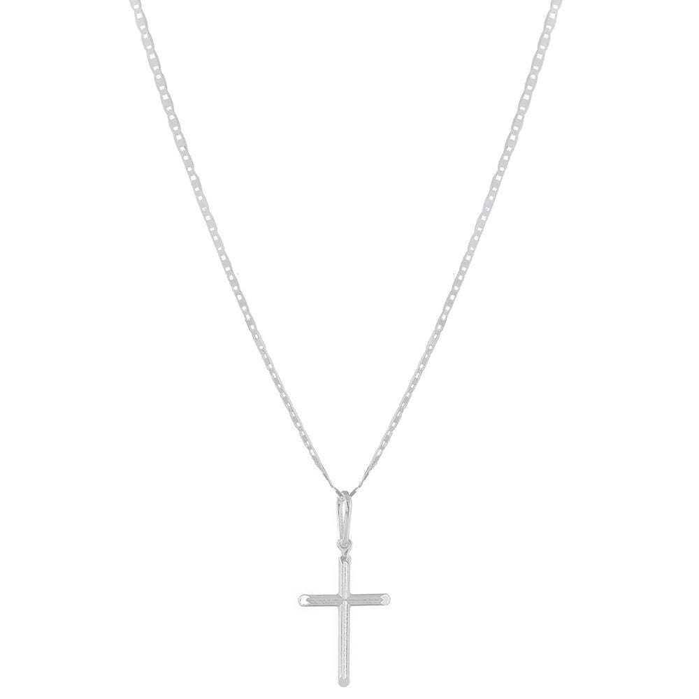 Cordão Corrente Piastrine 60cm Pingente Crucifixo Prata 925