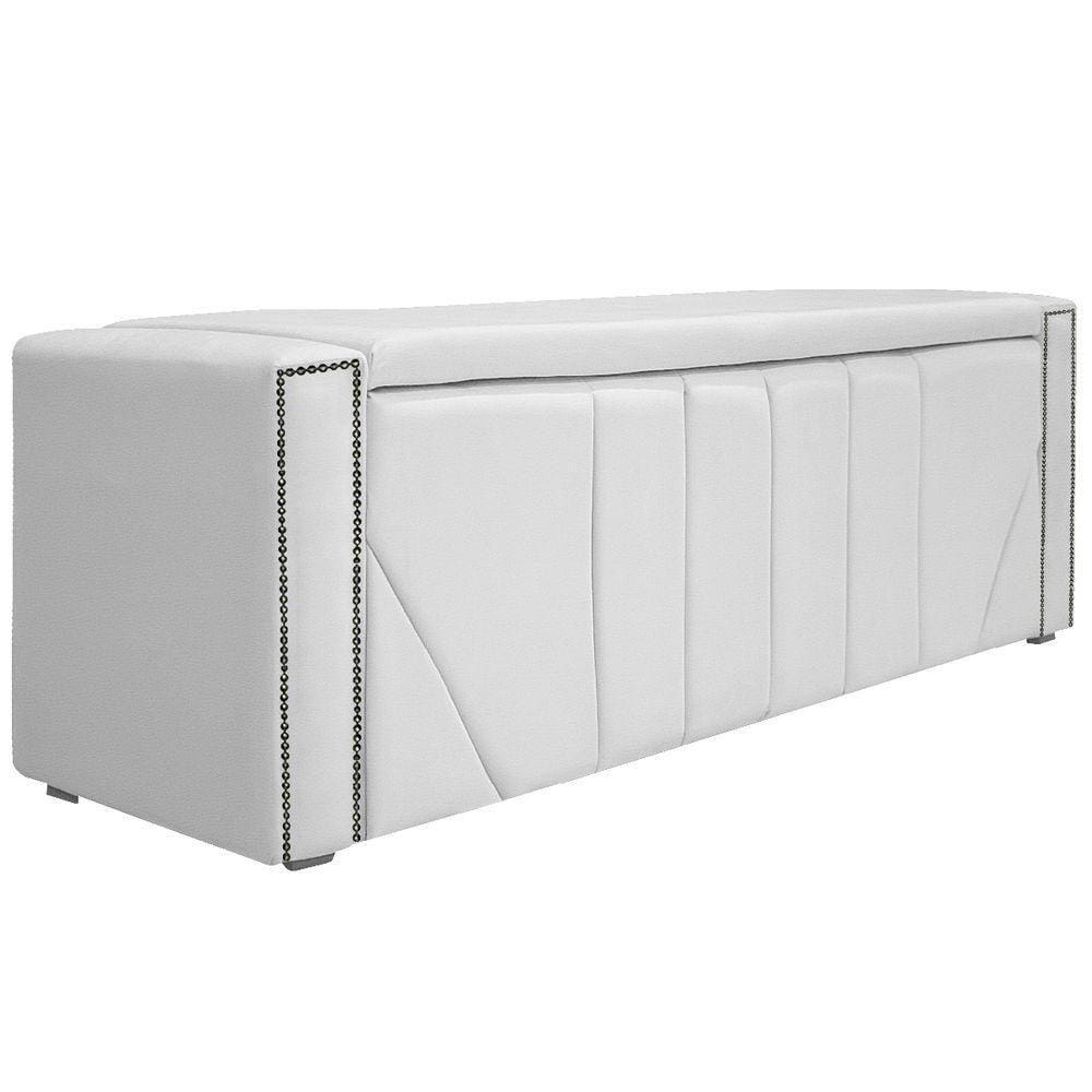 Calçadeira Baú Casal 140 Cm Para Cama Box Corano Branco