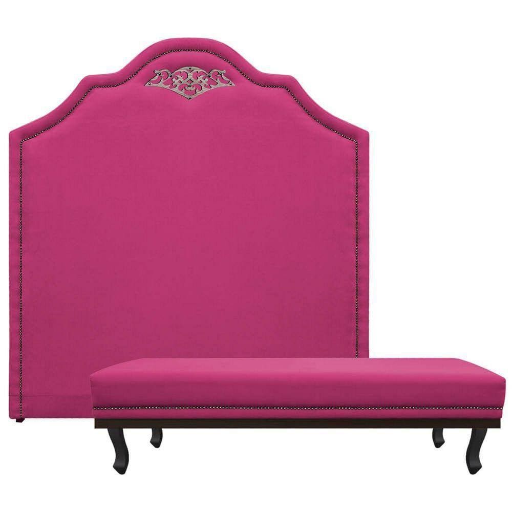 Kit Cabeceira E Calçadeira Queen P02 160cm Pink