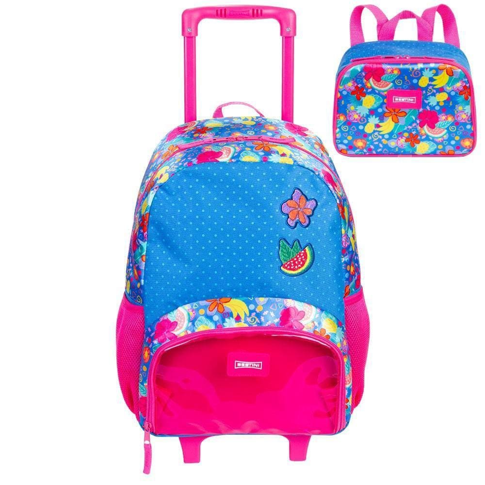 Kit Mochila de Rodinhas e Lancheira Sestini M Plus Floral