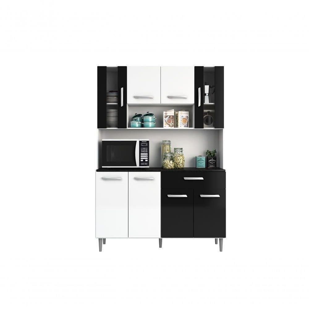Kit Cozinha 8 Portas 1 Gaveta Livia Branco/Preto - Fdecor