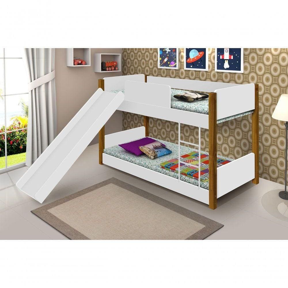Beliche Mini Cama Branca E Mel Com Escorregador E Colchões