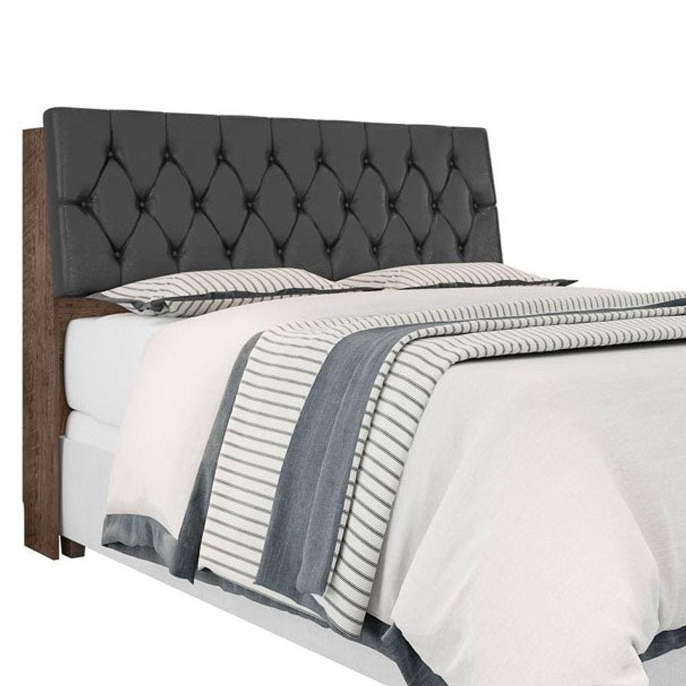 Cabeceira Box Casal Isis Chocolate Com Capitonê Preto