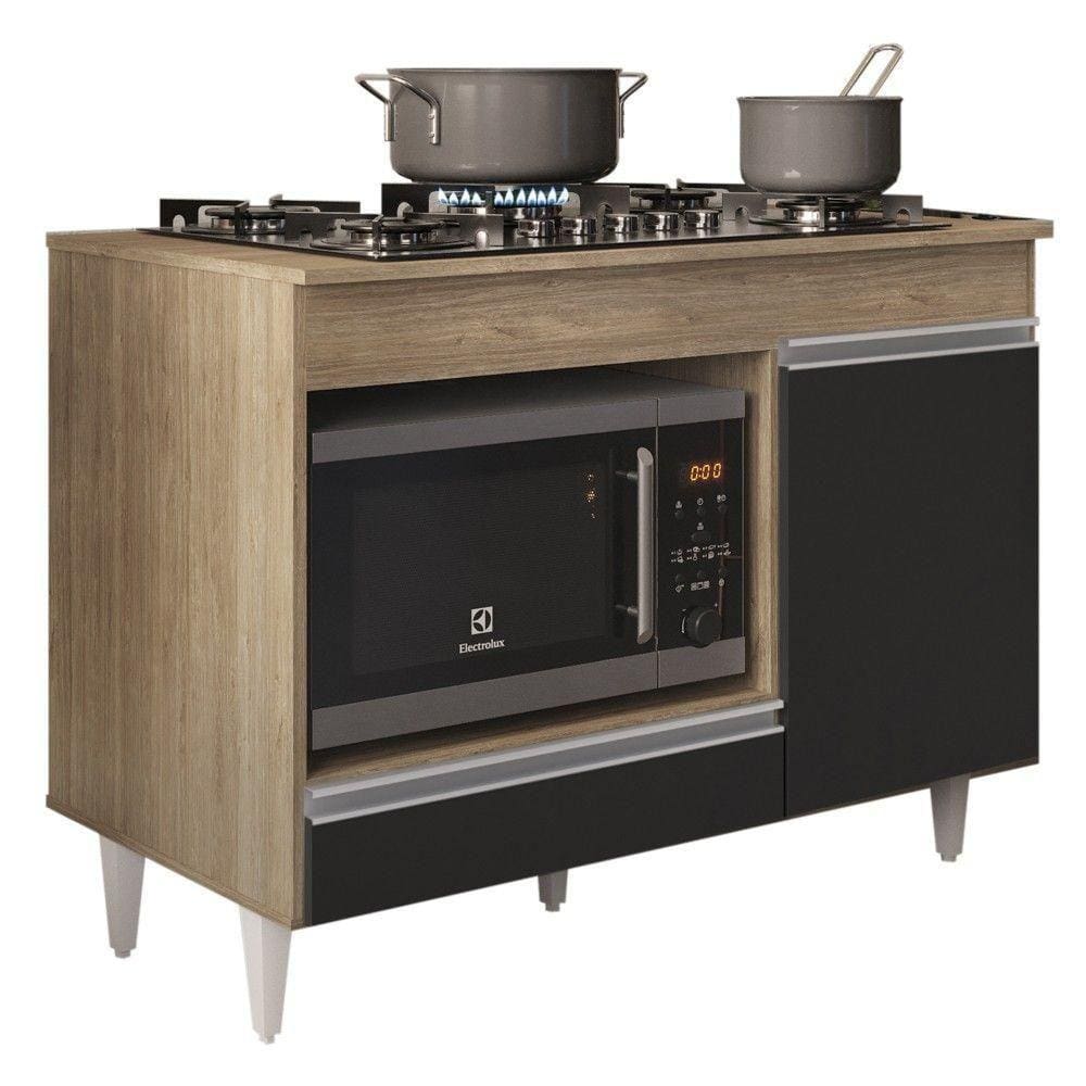 Balcão Multiuso Para Cooktop 4 Bocas Georgia Castanho preto