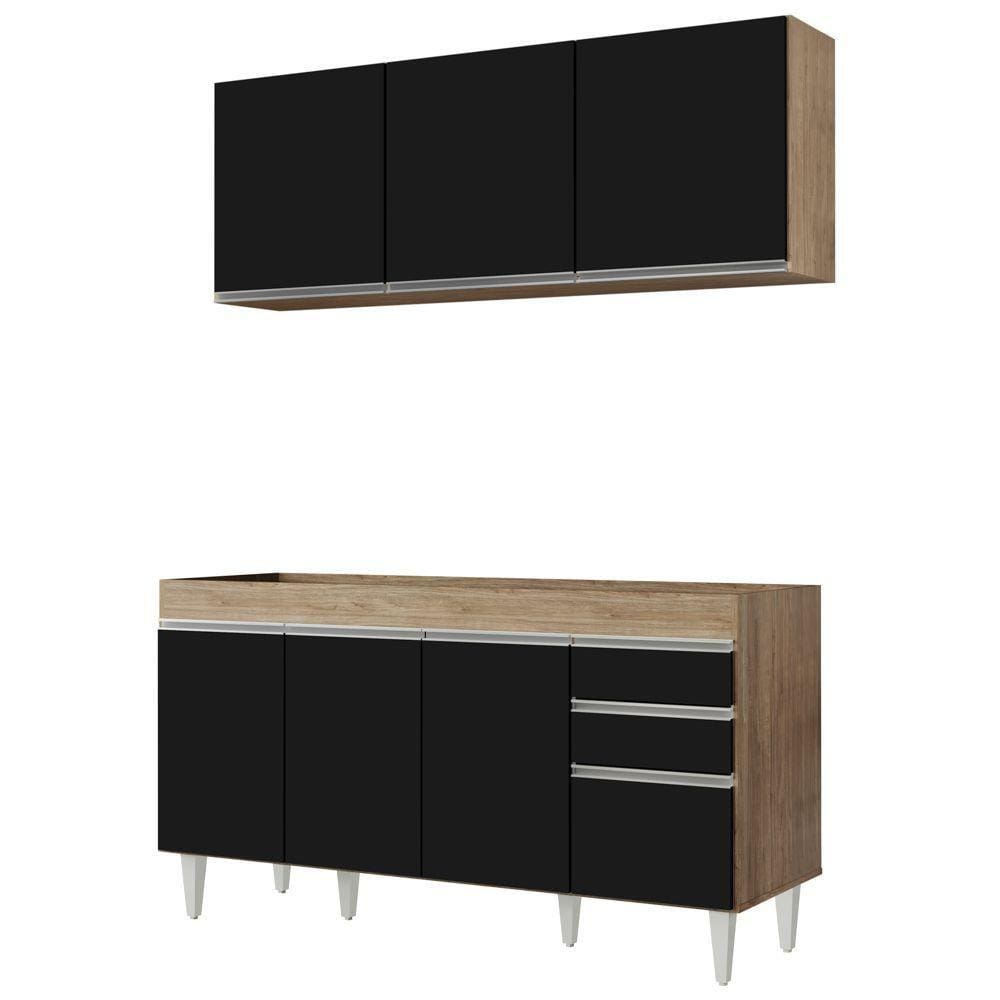 Armário Aéreo E Balcão Gabinete Para Pia 150cm S/Tampo preto