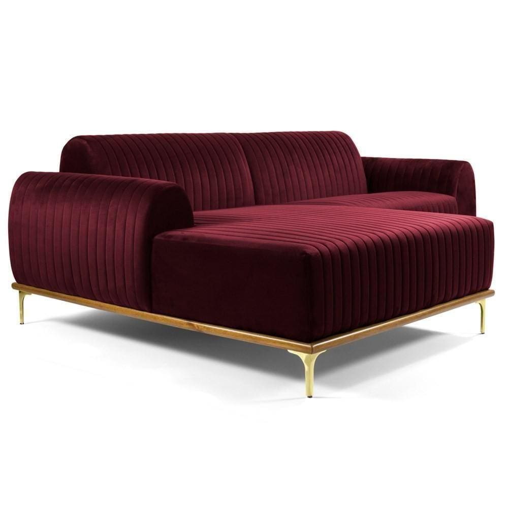 Sofá 300cm 5 Lugares Chaise Esquerdo Pés Gold B-278 Marsala