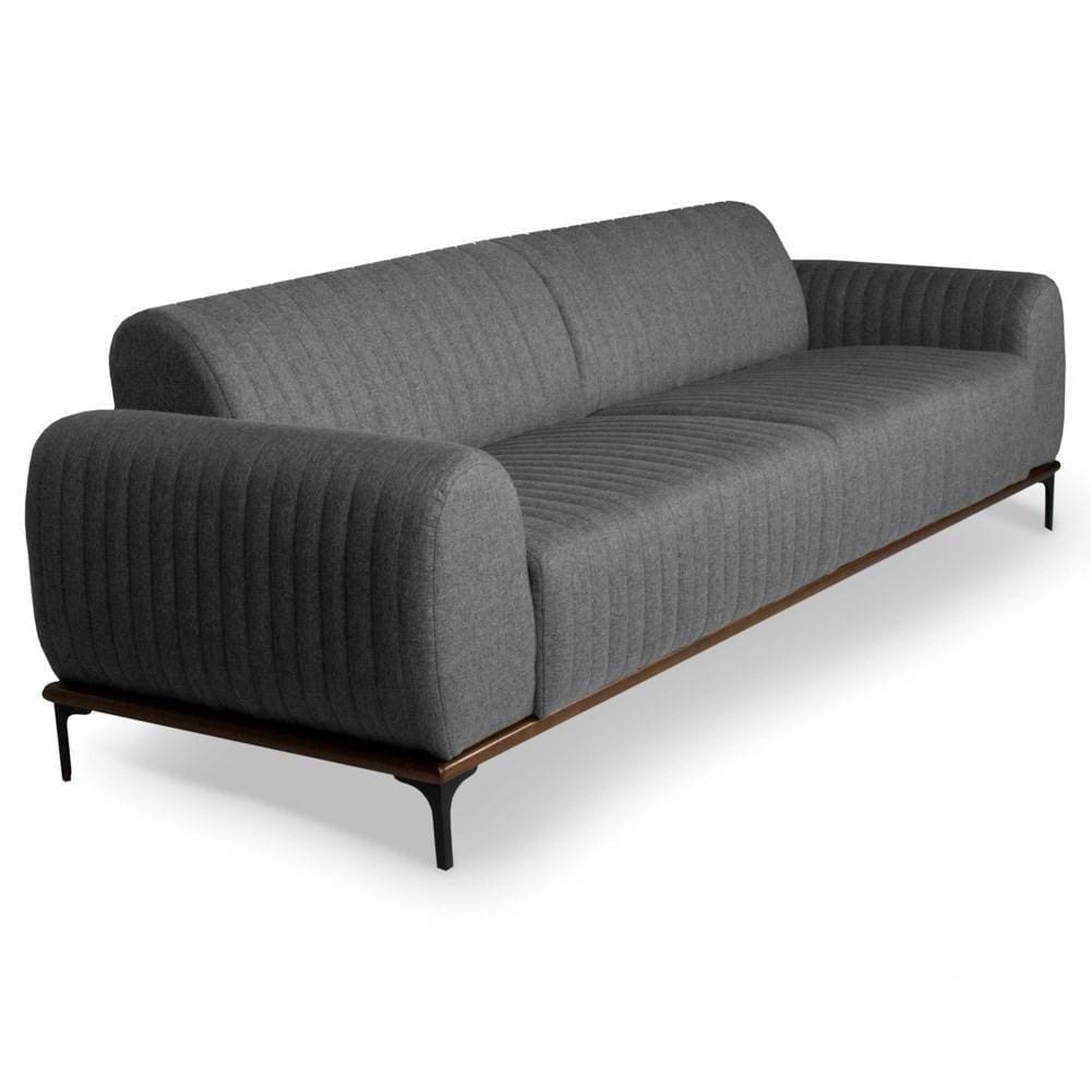 Sofá 180cm 3 Lugares Pés Preto Molino C-416 Linho Cinza