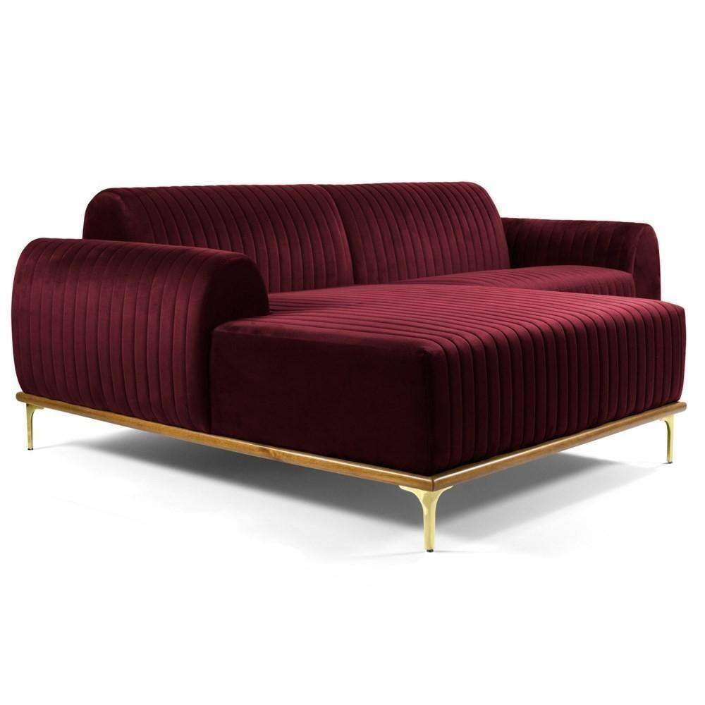 Sofá 245cm 4 Lugares Chaise Esquerdo Pés Gold B-278 Marsala