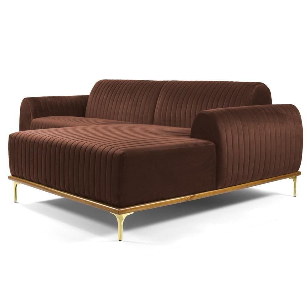 Sofá 350cm 6 Lugares Chaise Direito Pés Gold B-276 Terra