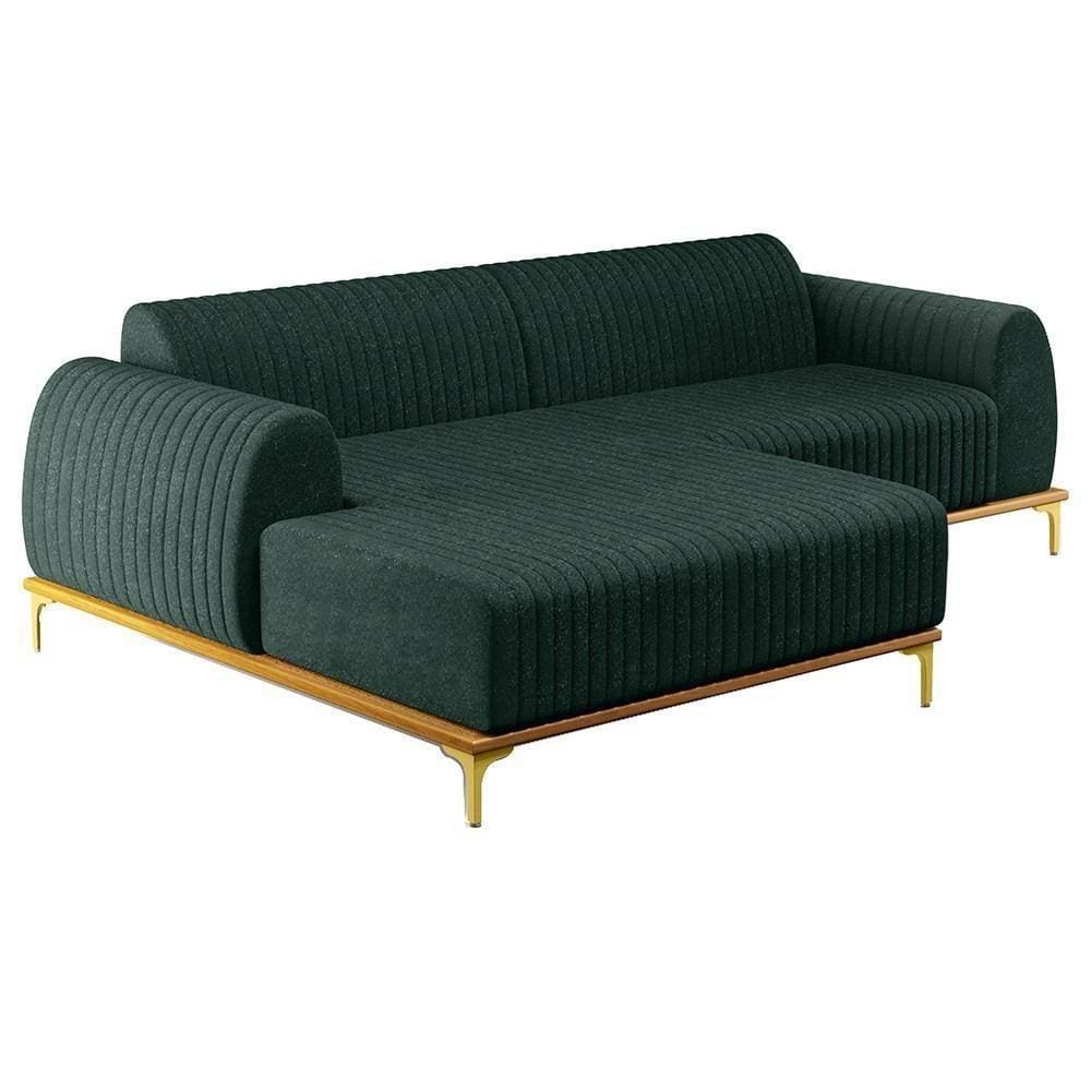 Sofá 255cm 4 Lugares Chaise Esquerdo Pés Gold C-117 Verde