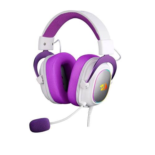 Headset Gamer Zeus X Redragon RGB USB H510WP Branco com Roxo