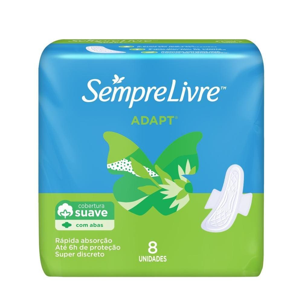 Absorvente Externo Sempre Livre Adapt Cobertura Suave com Abas 8 Unidades