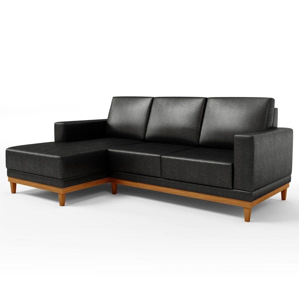 Sofá 200cm Com Chaise Direito Kayrós Couríssimo D05 Preto - Mpozenato