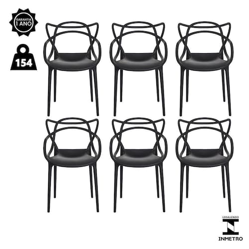 imagem-Kit 6 Cadeiras Allegra Master Preta Sala Cozinha Jantar - Preto