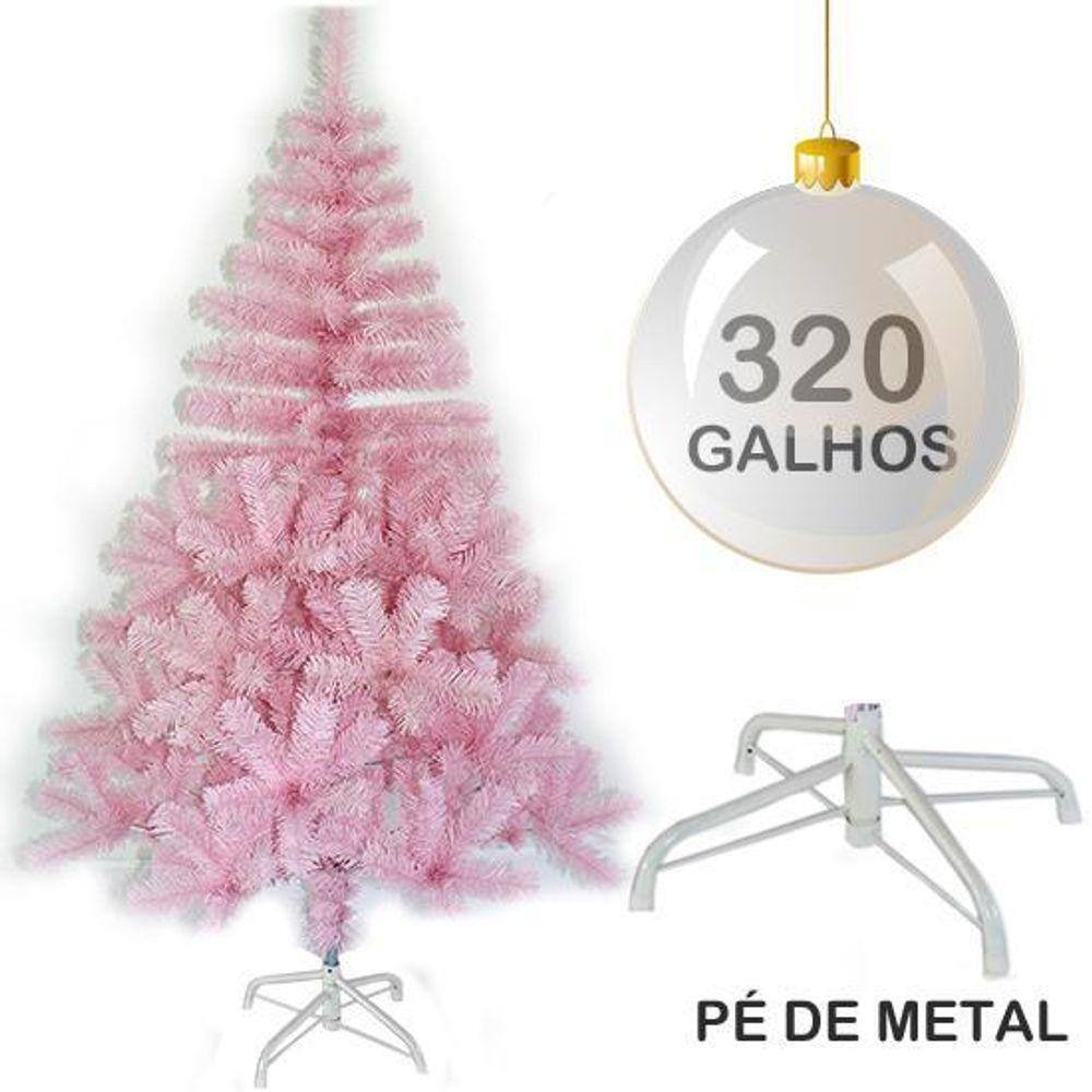 Arvore De Natal 150Cm Rosa Com 320 Galhos E Pe De Metal