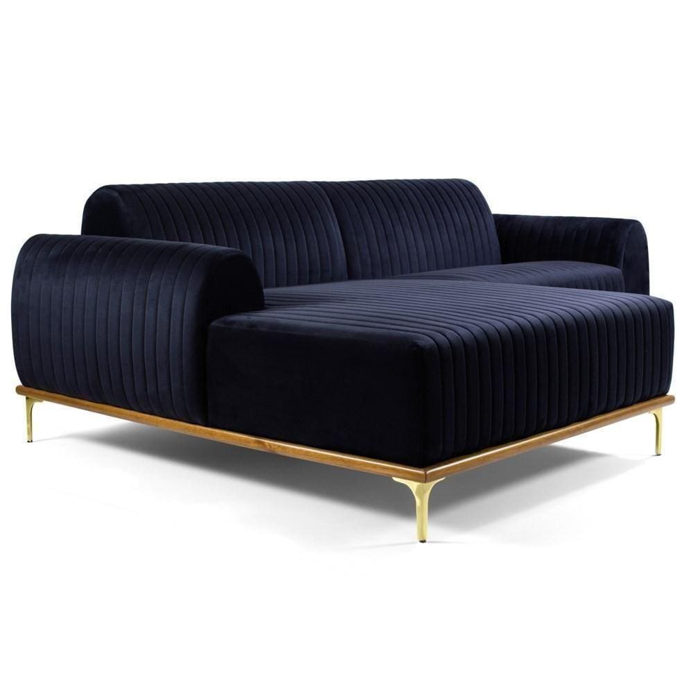 Sofá 245cm 4 Lugares Chaise Esquerdo Pés Gold B-287 Marinho