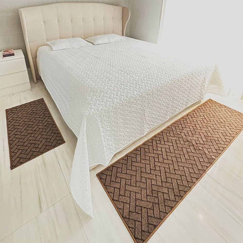 Tapete Carpete Passadeira Trama Jogo 3 Peças Titulos Marrom