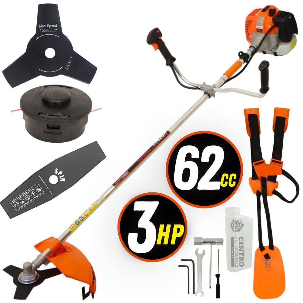 Roçadeira Lateral Profissional Vr620h 2 Tempos 62cc 3hp 10500rpm Vulcan À Gasolina Para Mato Alto Com Faca 3 Pontas e Cinto Duplo + Lâmina Facão