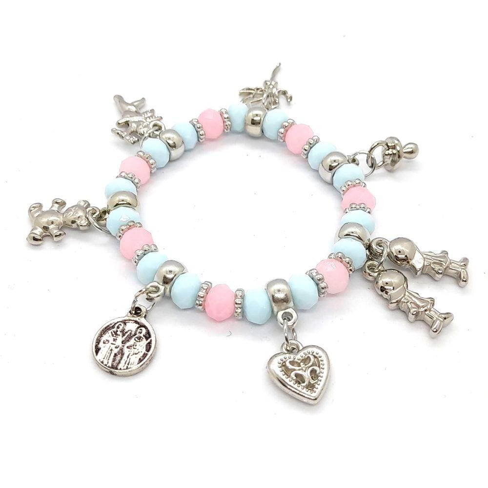 Pulseira São Cosme e Damião Azul e Rosa Claros Ajustável