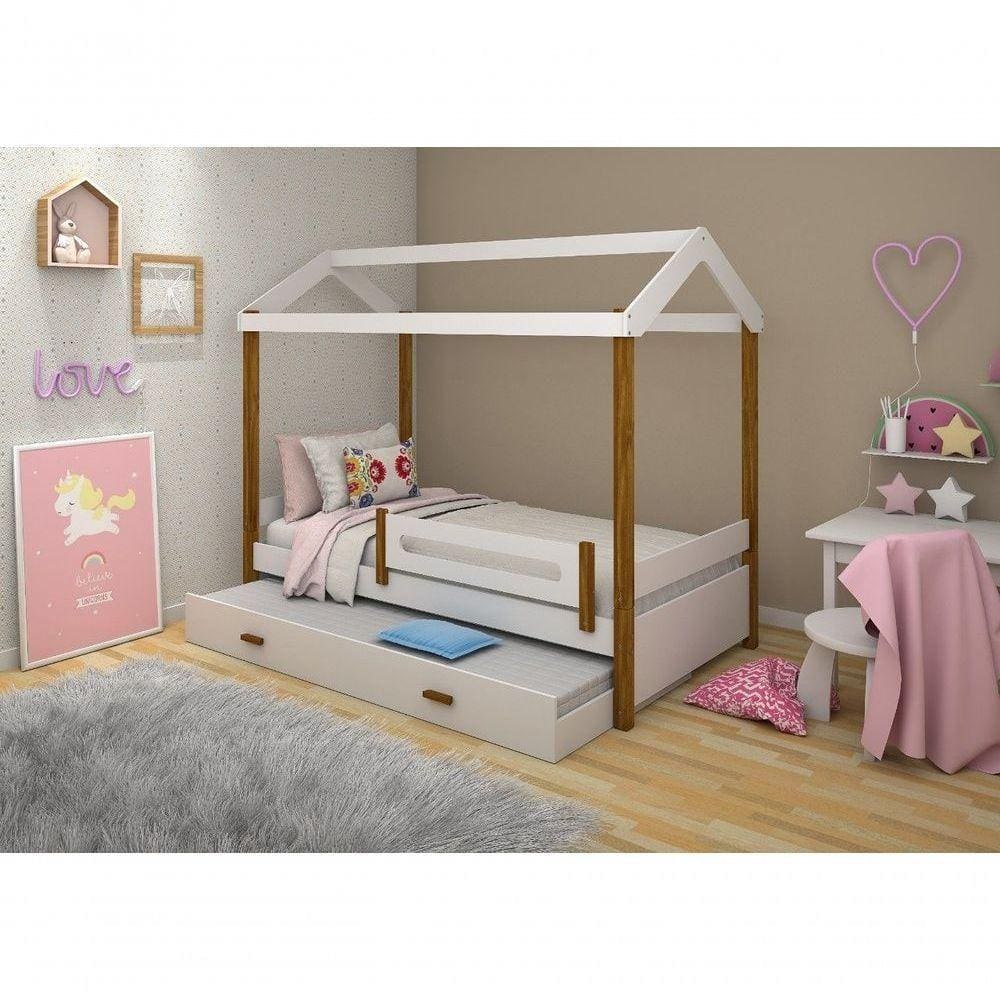 Cama Casa Eliz Branco Mel Solteiro e 2 Colchões
