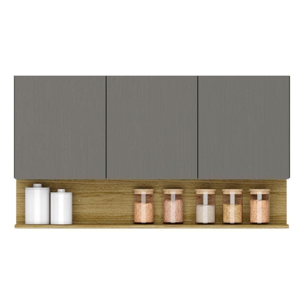 Armário Aéreo 3 Portas Nicho 120 Cm Cinza Gris Freijó
