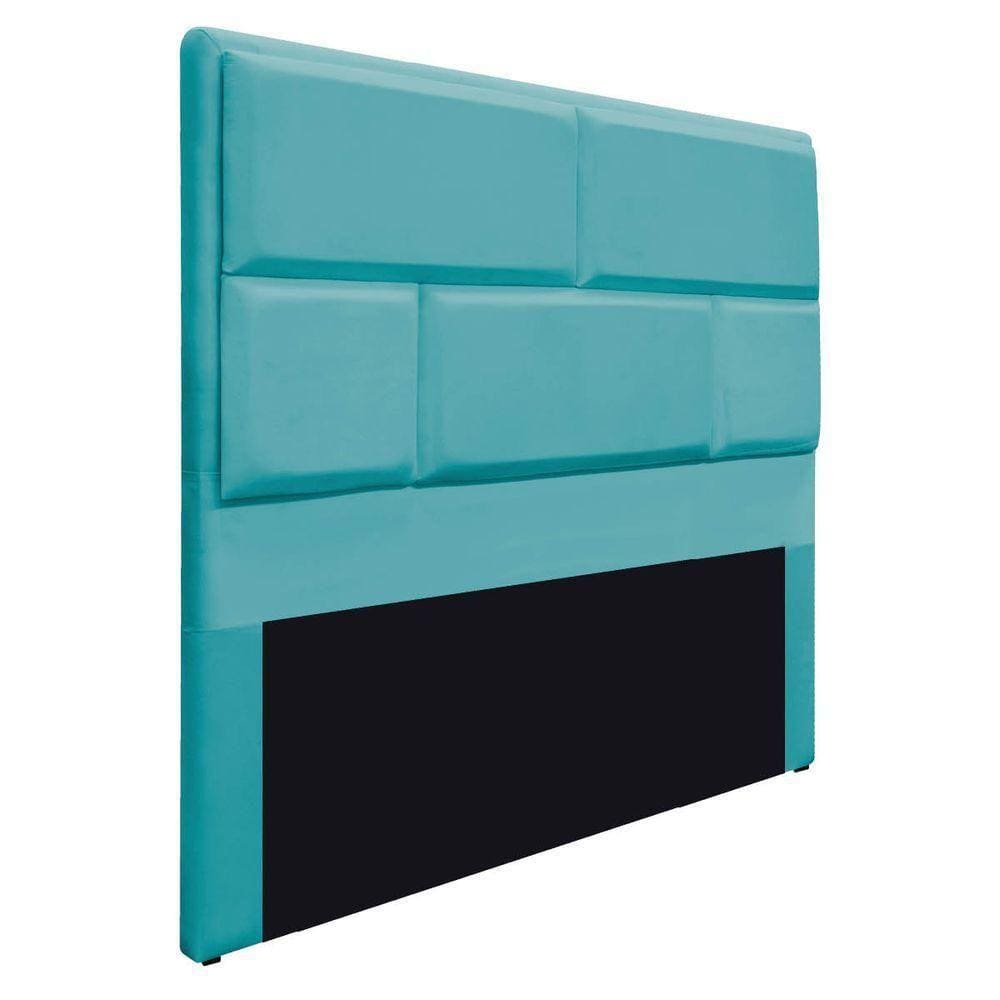 Cabeceira Casal Brick 140 Cm Cama Box Suede Azul Turquesa