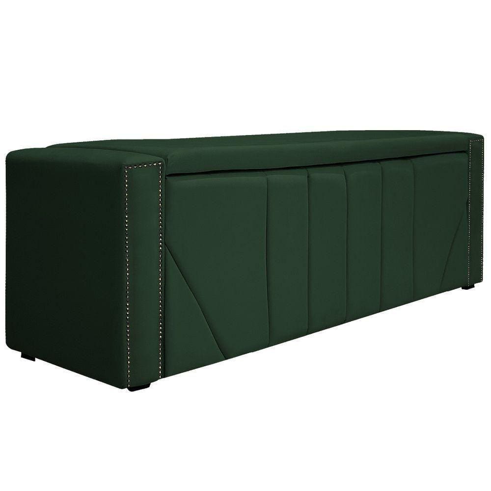 Calçadeira Baú King P02 195cm Para Cama Box SuedeVerde
