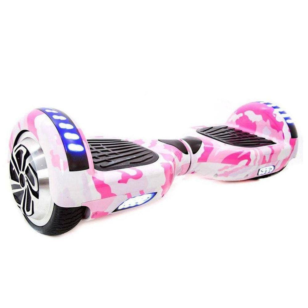 Hoverboard Skate Elétrico 6.5 Rosa Camuflado Led Bluetooth