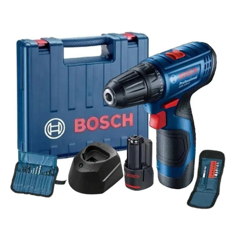 Parafusadeira Furadeira Gsr120Li Bosch 2 Baterias + 23 Aces