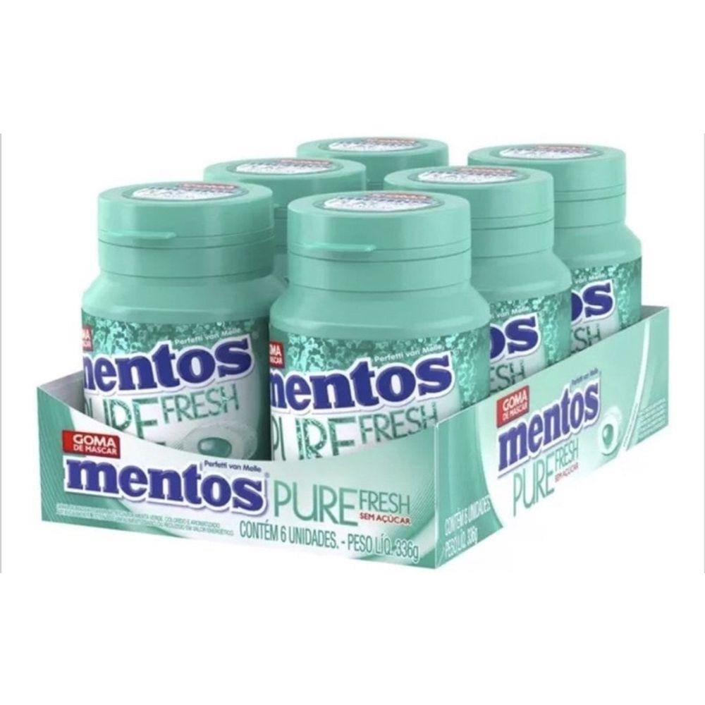 Chiclete Mentos Pote Purefresh Wintergreen com 6 potes de - 56g