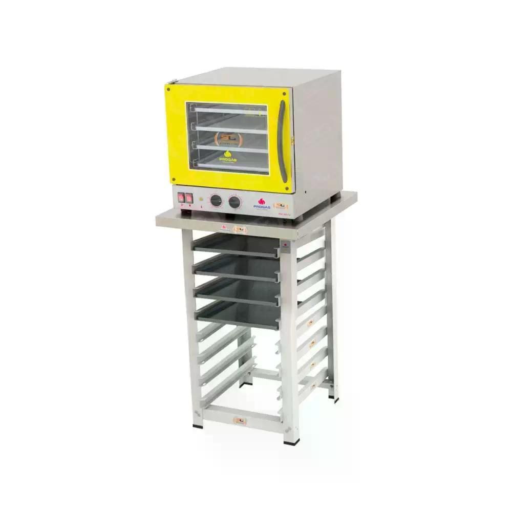 Kit - Forno Turbo Elétrico Fast Oven PRP-004 220V Amarelo + Bancada MES-004 + 4 Assadeiras - Progás