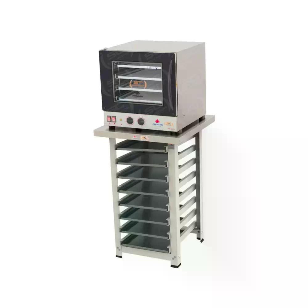 Kit - Forno Turbo Elétrico Fast Oven PRP-004 220V Preto + Bancada MES-004 + 8 Assadeiras - Progás